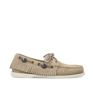 Sebago Portland Suede Fringe Boat Shoe 6 - Camel Turquoise Embellished